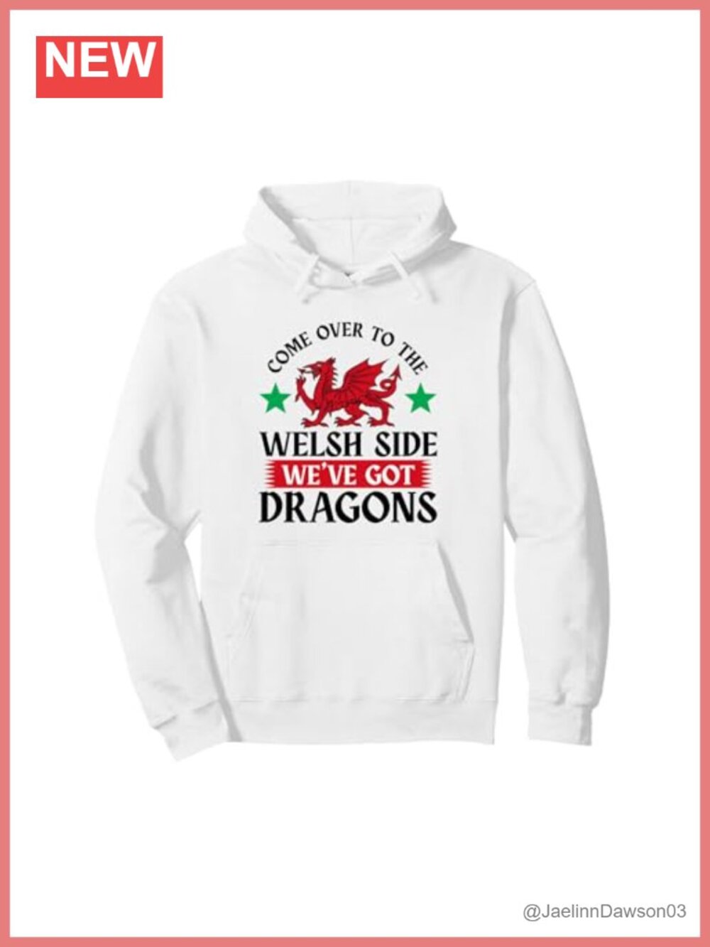 Dragons Wales Cymru Pullover Hoodie Cotton Poly Kangaroo Pocket Adult Unisex